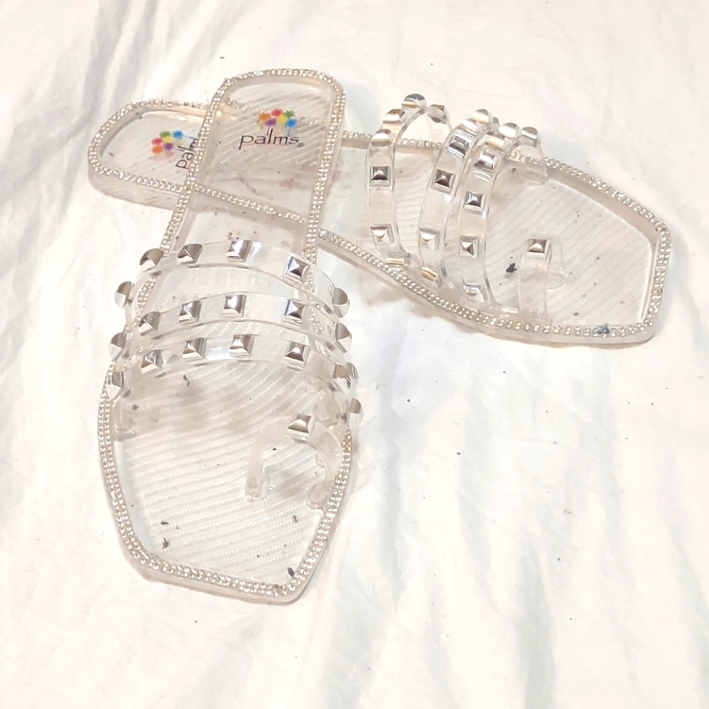 Palms Clear Jelly style slides with silver accents size 9